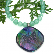 rainbow butterfly dichroic pendant necklace with green aventurine