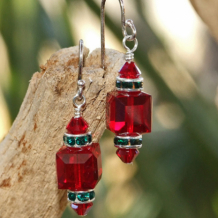 The RED CHRISTMAS handmade earrings were created with sparkling Siam red and emerald green Swarovski crystals for maximum holiday bling. red green Swarovski crystal holiday jewelry gift for women
