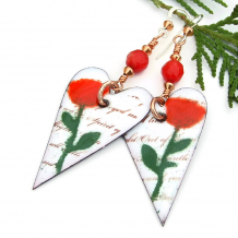 red roses and white hearts valentines earrings
