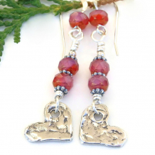 The one of a kind TRESNA handmade earrings fearure artisan rustic sterling silver heart charms with red and pink Czech glass beads - wonderful Valentine's Day or Mother's Day jewelry gift! rustic heart earrings handmade sterling silver red pink Valentines jewelry gift