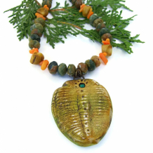 rustic trilobite pendant necklace rhyolite coral handmade