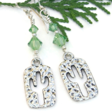 saguaro cactus sonoran desert earrings textured silver handmade green crystals