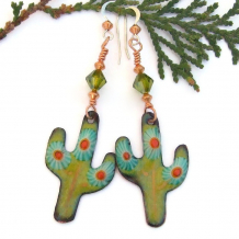 saguaro earrings handmade cactus jewelry millefiori flower swarovski crytsals