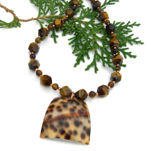shell necklace handmade golden tigers eye gemstones beach jewelry