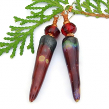 spike earrings boho handmade ceramic burgundy red