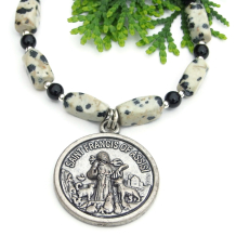 st francis animals necklace handmade dalmatian jasper onyx gemstones