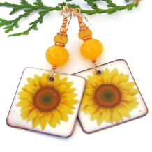 sunflower earrings handmade yellow copal