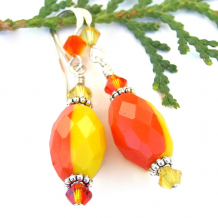 handmade vintage Czech glass tangerine orange yellow earrings Swarovski crystals