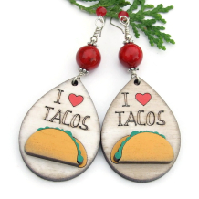 taco lover earrings handmade wood laser etched 3D