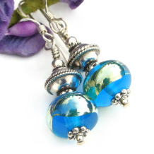 translucent lampwork earrings aqua blue aurae thai fine silver