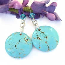 turquoise magnesite handmade earrings gemstones swarovski crystals sterling
