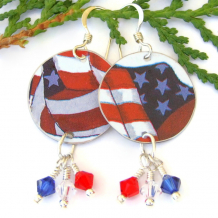 US American flag earrings Swarovski crystals 4th of July jewelry