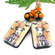vintage look halloween dogs puppies bats earrings handmade lampwork swarovskis