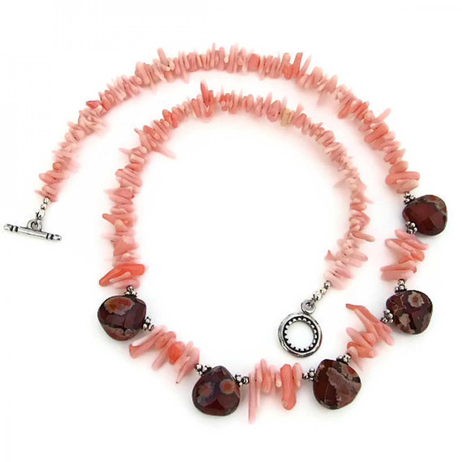 Apple Jasper Pink Coral Necklace Gemstones Handmade Beach Jewelry Gift
