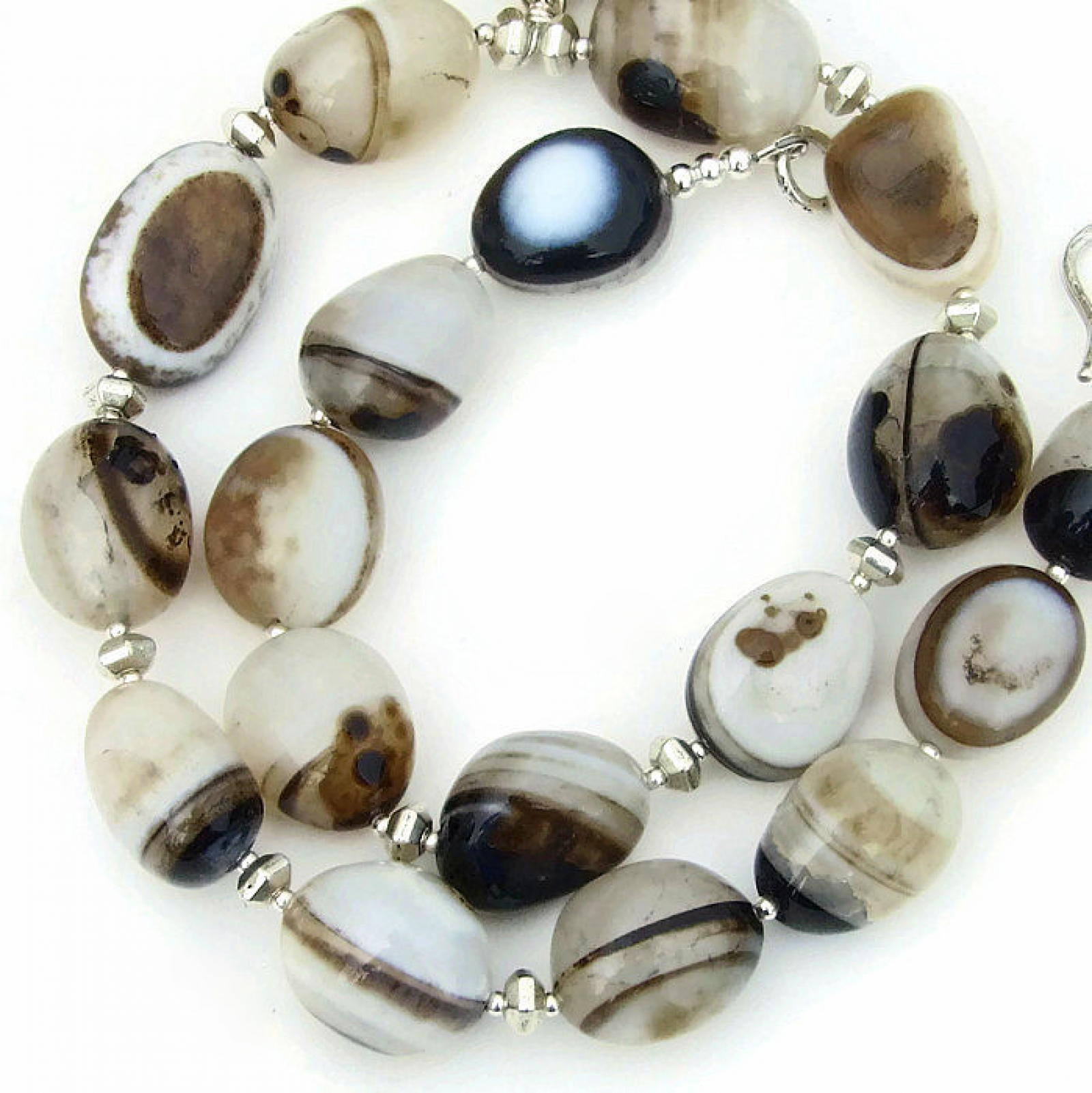 Jade Lotus Pod Carved Pendant Necklace Banded Eye Agate