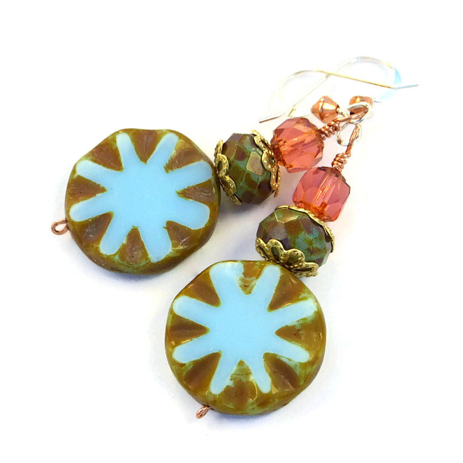 Blue Star Earrings Czech Gl Handmade Rustic Jewelry For Women Blue Star Burst Jewelry For Her