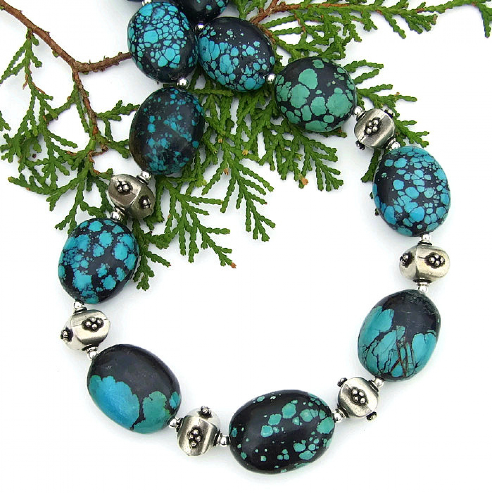Turquoise Silver Necklace Chunky Southwest Handmade Gemstone Turquoise Silver Necklace Chunky