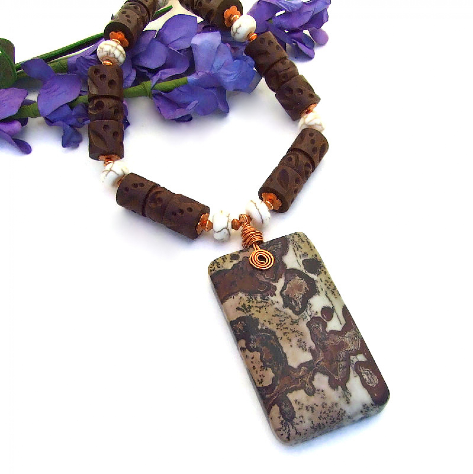 Paintbrush Jasper Necklace, Wood Magnesite Landscape Handmade Jewelry Shadow Dog Designs