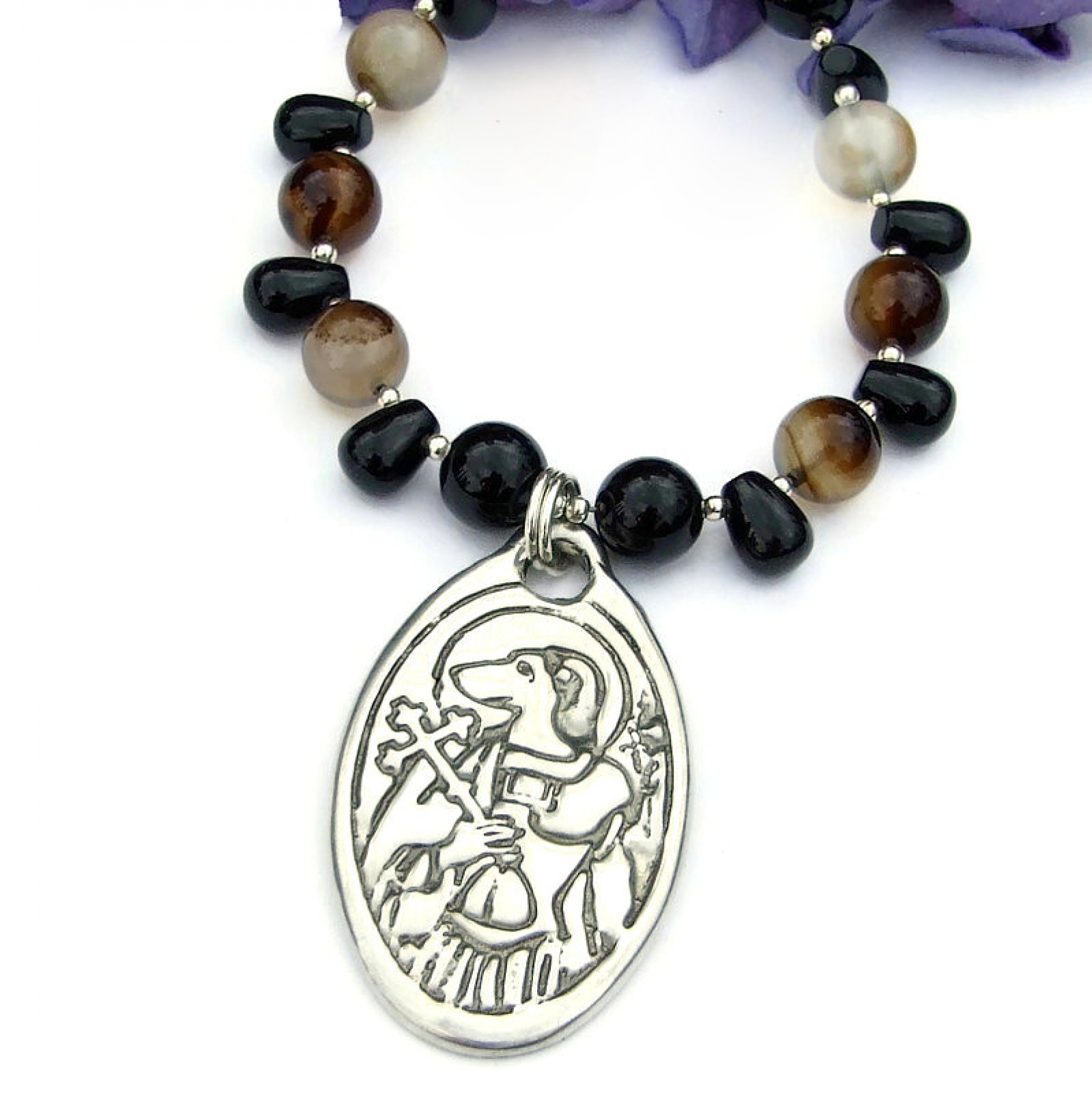 St Christopher Dog Head Necklace, Religious Gemstone Handmade