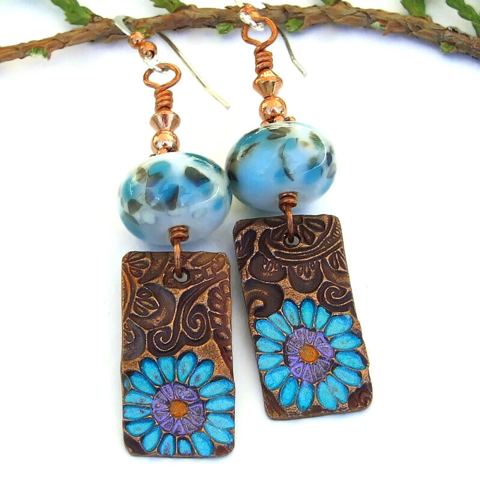 Floral Pattern Horse Dangle Earrings