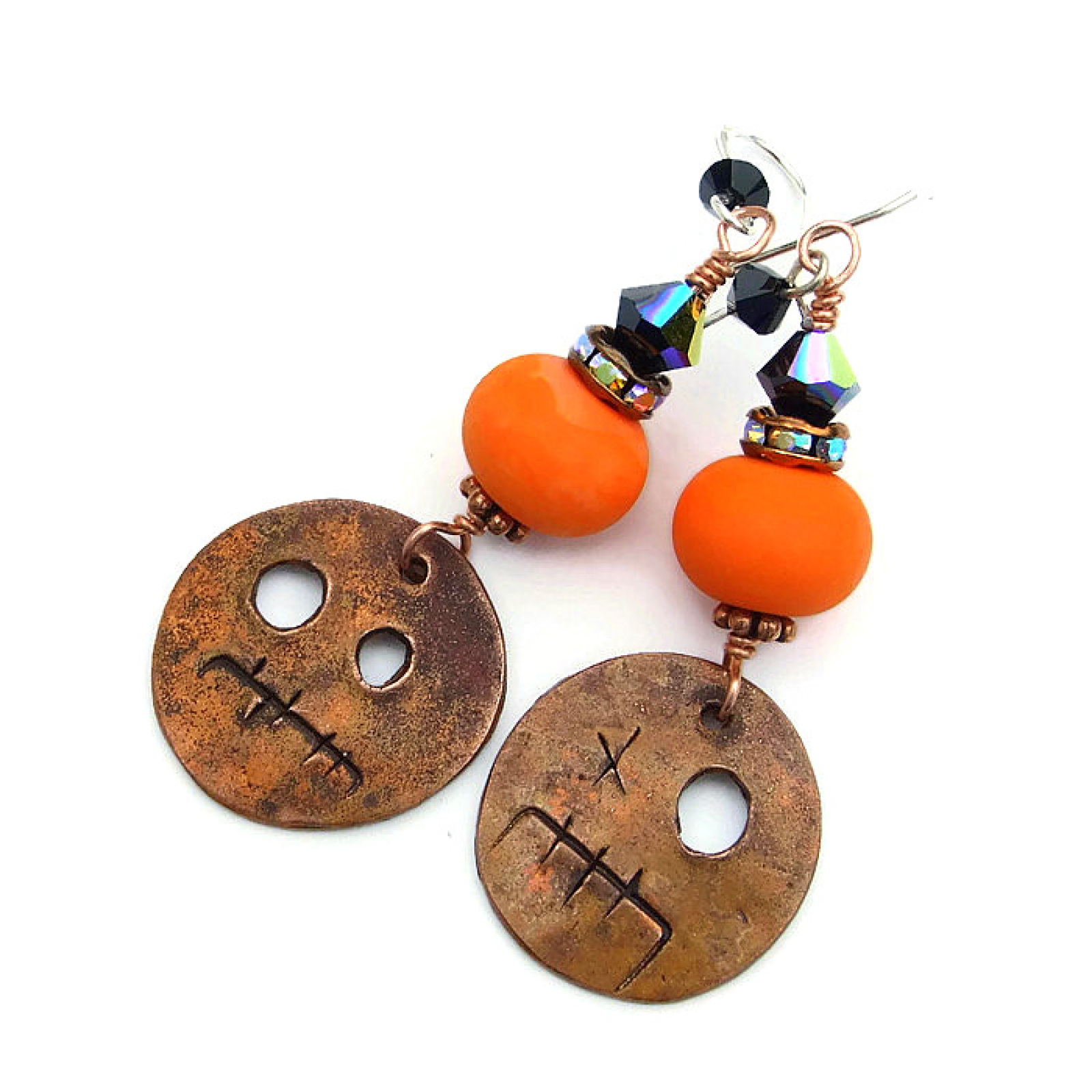 Halloween Goblin Earrings, Orange and Black Handmade ...