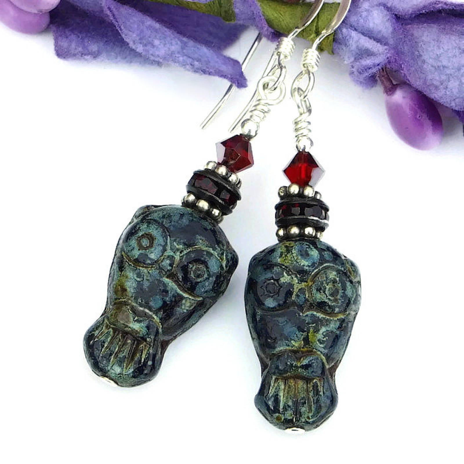 Black And Red Goth Owl Earrings Swarovski Crystals Handmade Jewelry Black And Red Goth Owl Earrings