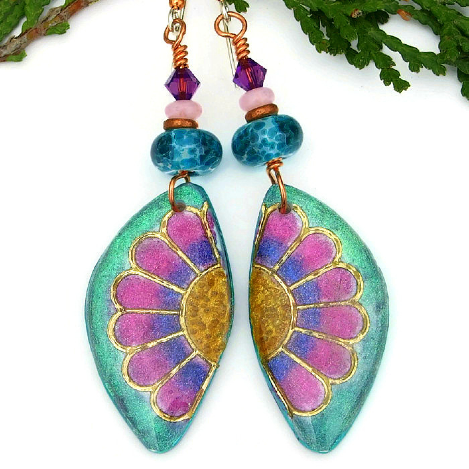 Daisy Flower Earrings Aqua Pink Purple Lightweight Handmade Jewelry Daisy Flower Earrings Aqua Pink Purple Lightweight Handmade Jewelry