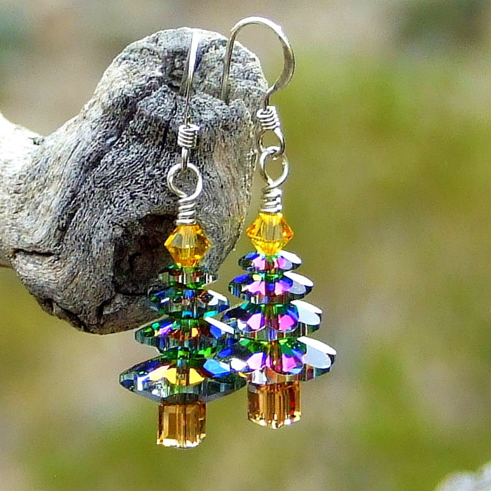 Swarovski Crystal Christmas Tree panchromatic Earrings