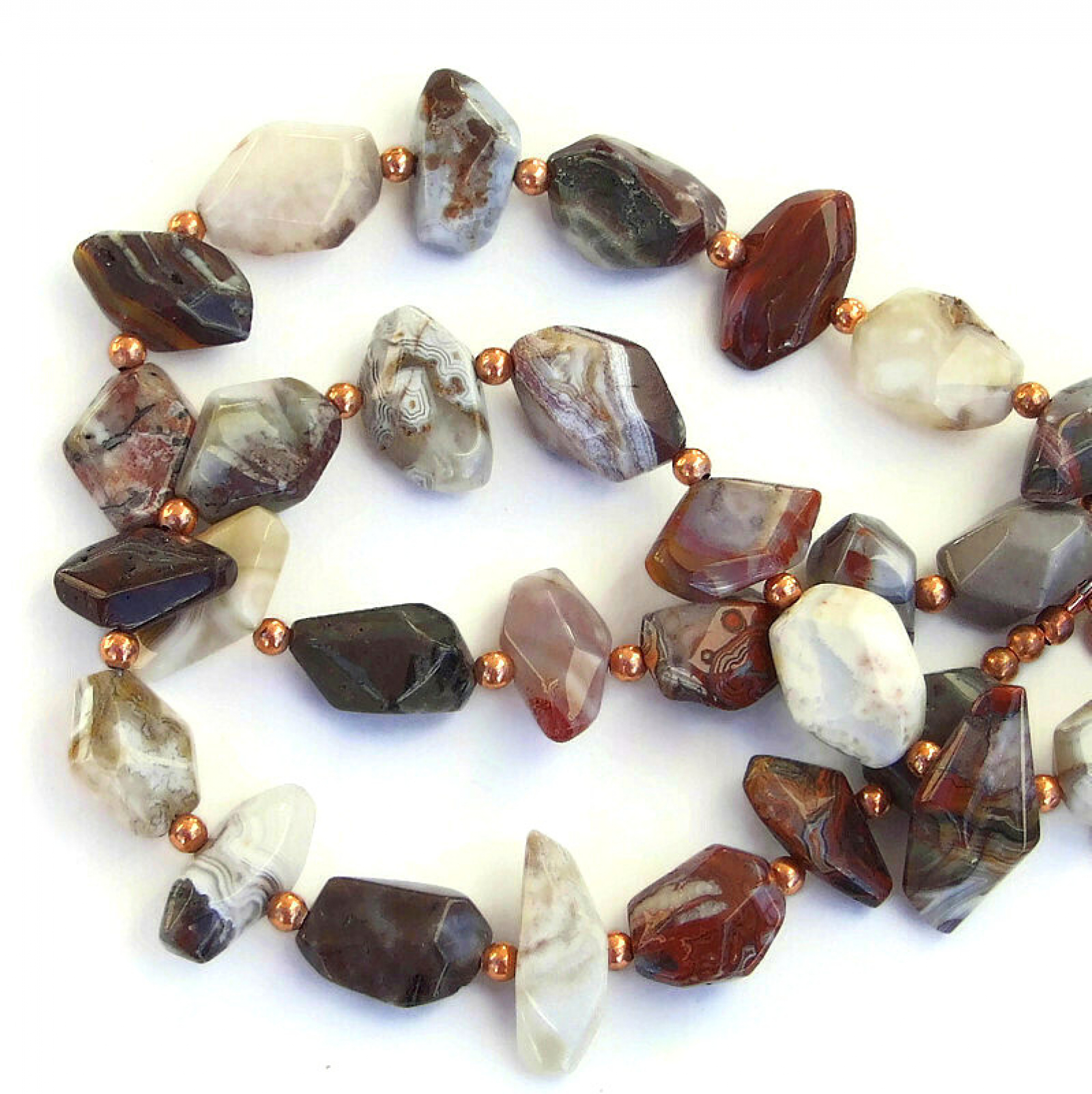 Copper Feather Necklace, Mixed Agate Gemstones Earthy Handmade Jewelry ...