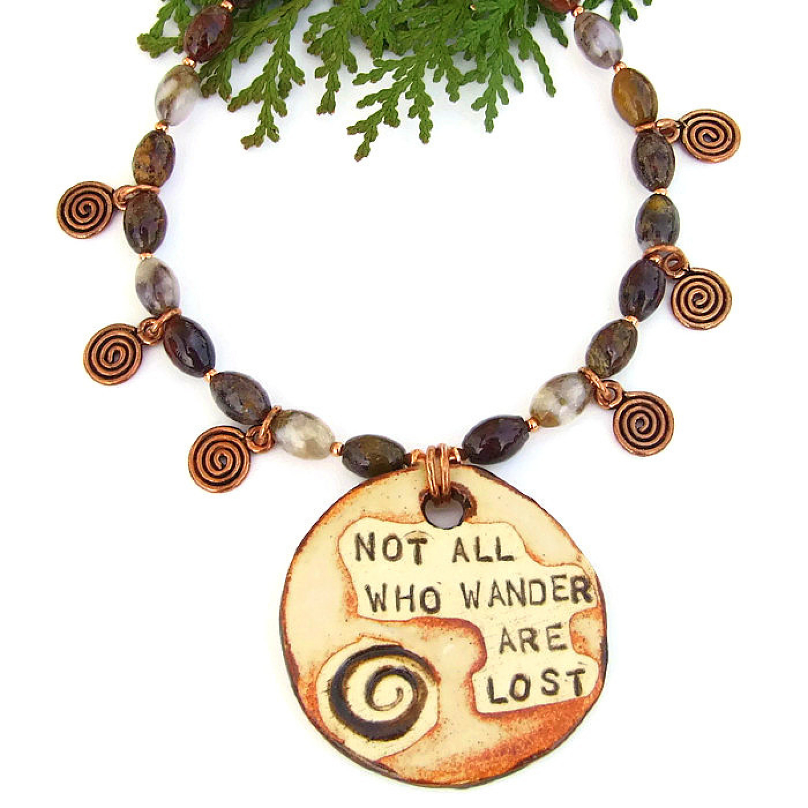 Not All Who Wander Are Lost Necklace, Tolkien Spirals