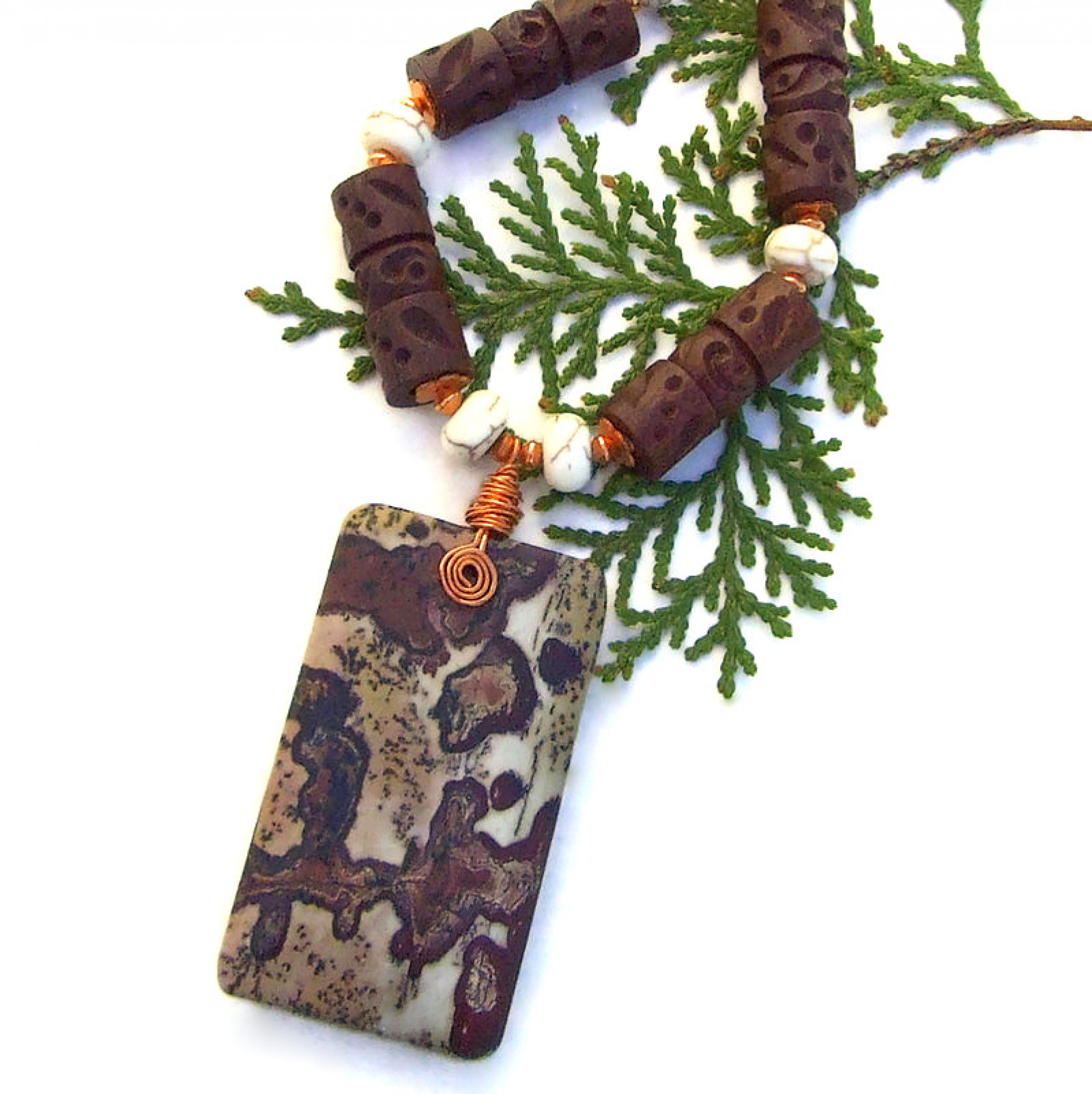 Paintbrush Jasper Necklace, Wood Magnesite Landscape Handmade Jewelry Shadow Dog Designs