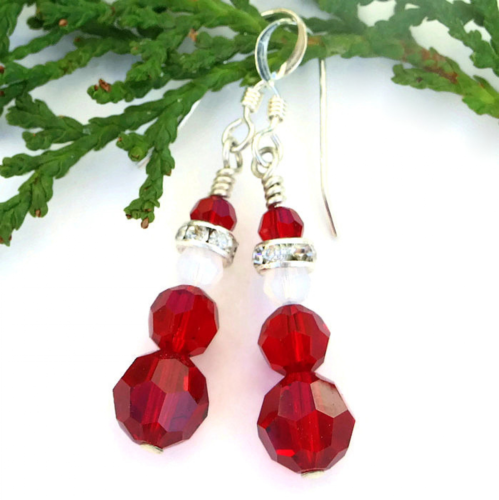 Santa Christmas Earrings, Handmade Swarovski Crystal Holiday Jewelry