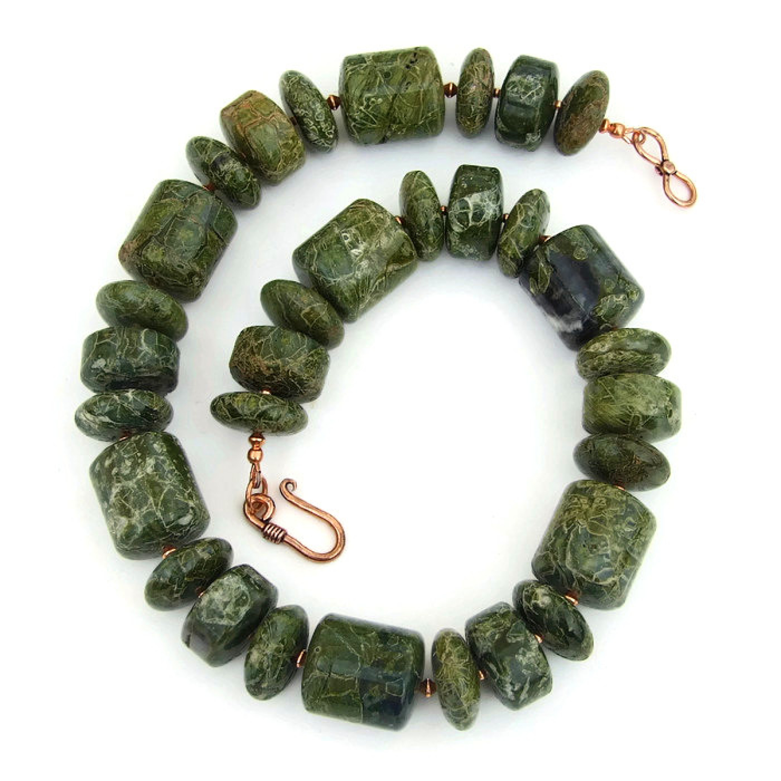 Green Serpentine Chunky Necklace, Handmade Gemstone Jewelry Women