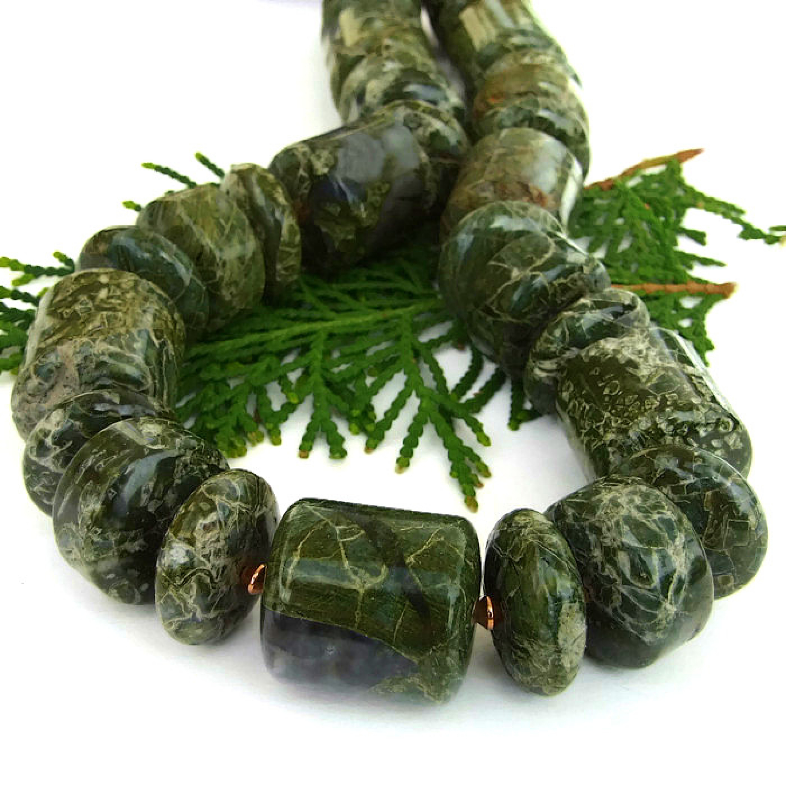 Green Serpentine Chunky Necklace, Handmade Gemstone Jewelry Women