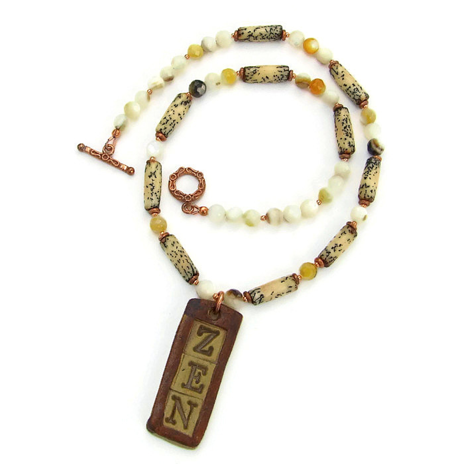 Zen Necklace, Handmade Pendant Palm Wood Mother of Pearl Yoga Jewelry