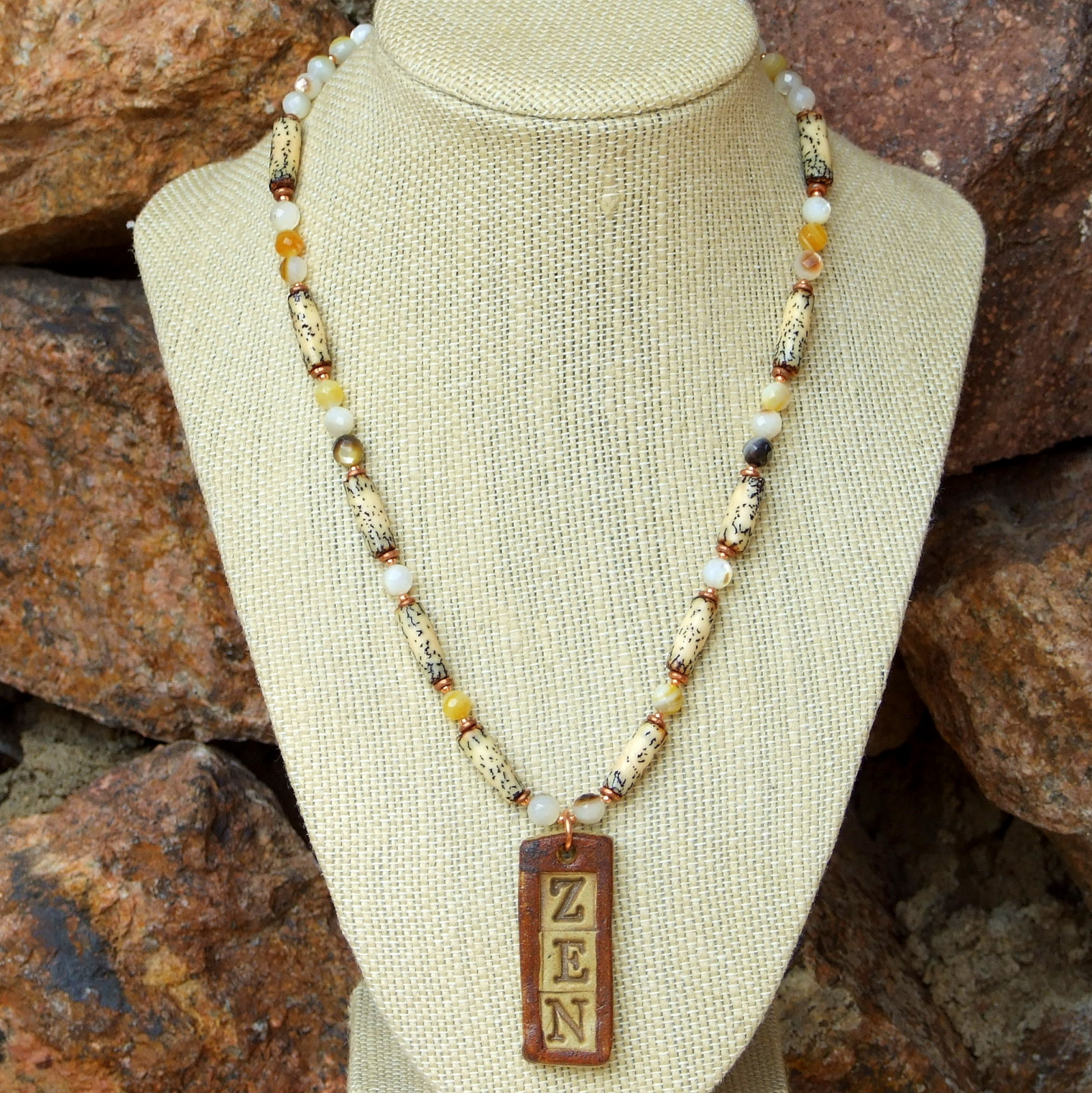 galning dobbeltlag Hyret Zen Yoga Necklace, Handmade Pendant Palm Wood Mother of Pearl Jewelry |  Shadow Dog Designs
