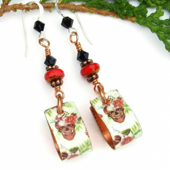 SKULLS AND ROSES - Skulls Roses Hoop Earrings, Day of the Dead Halloween Handmade Jewelry dia_de_los_muertos_skull_earrings.jpg