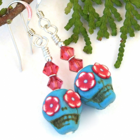 WILD EYED SKULLS - Sugar Skulls Earrings, Flower Eyes Day of the Dead Halloween Jewelry handmade_day_of_the_dead_halloween_sugar_skull_earrings_with_flower_eyes.jpg