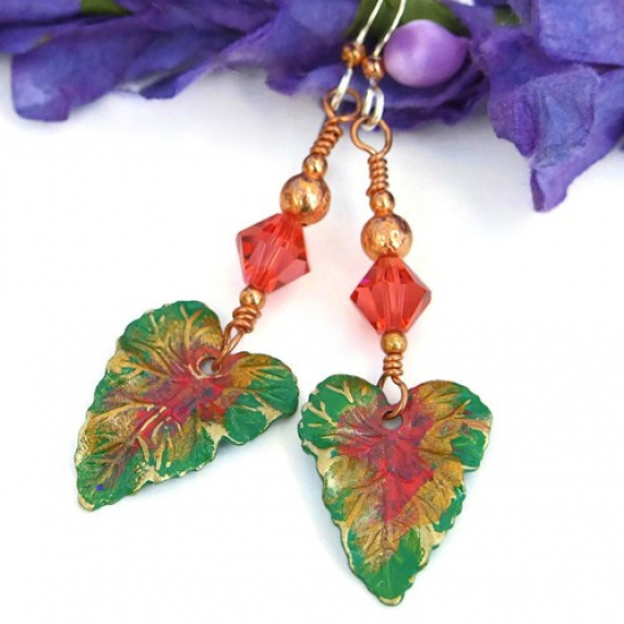 handmade_leaf_earrings_brass_green_coral_swarovski_tropical_jewelry_11c006c4.jpg