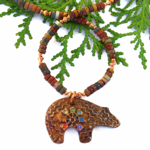 rainbow_chakra_spirit_bear_necklace_with_red_creek_jasper_gift_for_her.jpg