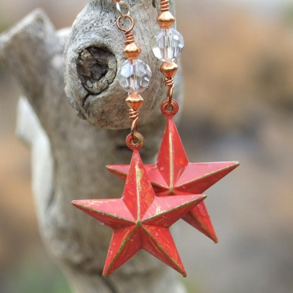 red_texas_stars_handmade_earrings_rustic_brass_swarovski_dangle_unique_eb1d2f6f.jpg