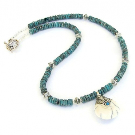 reserved_tibetan_conch_shell_pendant_necklace_african_turquoise_ooak_4e777516.jpg