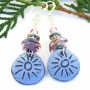 BLUE SUN - Blue Sun Handmade Boho Earrings, Rustic Artisan Ceramic Lampwork Jewelry blue_sun_7.jpg