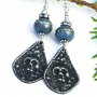 "Gothic Goodness" - Goth Skull Handmade Earrings, Halloween Day of the Dead Gray Lampwork Crystals Jewelry gothic_goodness_8.jpg