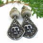 "Misterioso" - Handmade Skull Goth Earrings, Lampwork Artisan Day of the Dead Halloween Jewelry misterioso_7.jpg