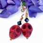 DAY OF THE DEAD - Red Skull Day of the Dead Handmade Earrings, Swarovski Copper reserved_red_skull_day_of_the_dead_handmade_earrings_swarovski_copper_811f4582.jpg