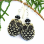 SWEET HOOTIES - Owl Earrings, Cream and Black Czech Glass Black Onyx Handmade Jewelry sweet_hooties_5_-_handmade_owl_earrings.jpg