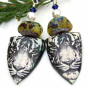 LOS TIGRES - Tiger Face Boho Earrings, Ceramic Lampwork Pearls Handmade Jewelry tiger_earrings_gft_for_women.jpg
