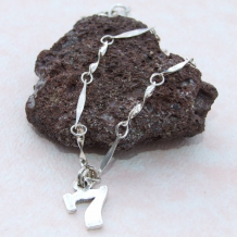 NUMBER 7 - Sterling Chain Ankle Bracelet, 7 Charm Handmade Crystals 