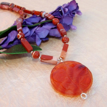 TRANSFORMATION - Carnelian Moth Pendant Necklace, Red Jasper Gemstone Handmade